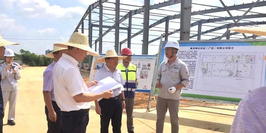 热烈欢迎来宾市农生文书记、象州县熊健书记和石宝璠副县长带队前来我们广西新厂项目调研关怀!